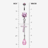 Detail View 1 of Mini Cross Shimmer Belly Ring-Pink
