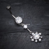 Detail View 2 of Snowflake Flower Sparkle Belly Ring-Clear Gem