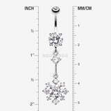 Detail View 1 of Snowflake Flower Sparkle Belly Ring-Clear Gem