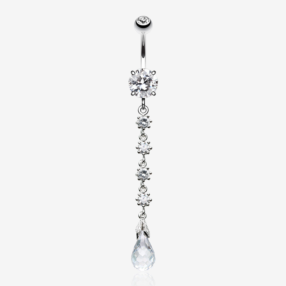 Opulent Crystalline Droplets Belly Button Ring -Clear Gem