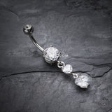 Detail View 2 of Elegant Double Hearts Belly Button Ring-Clear Gem