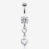 Elegant Double Hearts Belly Button Ring-Clear Gem