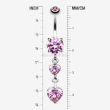 Detail View 1 of Elegant Double Hearts Belly Button Ring-Pink