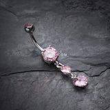 Detail View 2 of Elegant Double Hearts Belly Button Ring-Pink