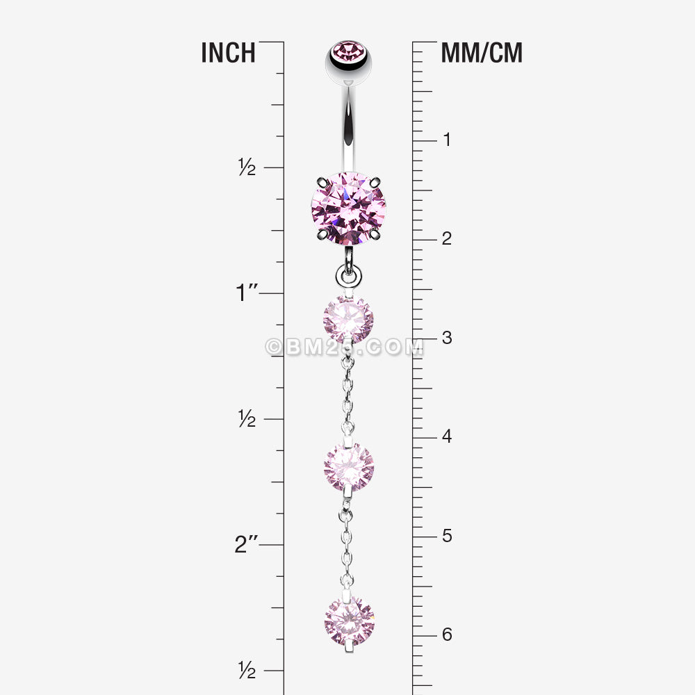 Detail View 1 of Triple Crystal Droplets Belly Button Ring-Pink