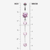 Detail View 1 of Triple Crystal Droplets Belly Button Ring-Pink