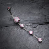 Detail View 2 of Triple Crystal Droplets Belly Button Ring-Pink
