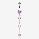 Triple Crystal Droplets Belly Button Ring-Pink