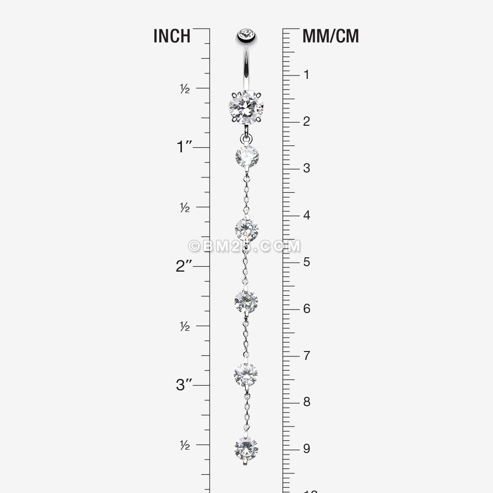 Detail View 1 of Elegant Crystalline Droplets Belly Button Ring-Clear Gem