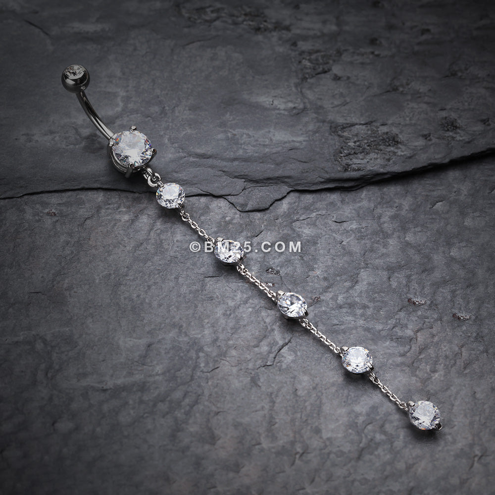 Detail View 2 of Elegant Crystalline Droplets Belly Button Ring-Clear Gem