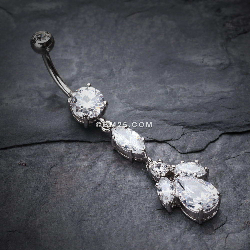 Detail View 2 of Elegant Marquise Teardrop Crystalline Belly Button Ring-Clear Gem