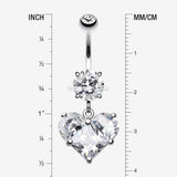 Detail View 1 of Dainty Crystalline Heart Belly Button Ring-Clear Gem