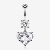 Dainty Crystalline Heart Belly Button Ring-Clear Gem