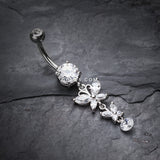 Detail View 2 of Double Glam Butterfly Belly Button Ring-Clear Gem