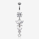 Double Glam Butterfly Belly Button Ring-Clear Gem