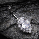Detail View 2 of Sparkle Dazzle Droplet Multi Gem Belly Button Ring-Clear Gem