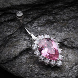 Detail View 2 of Sparkle Dazzle Droplet Multi Gem Belly Button Ring-Pink/Clear