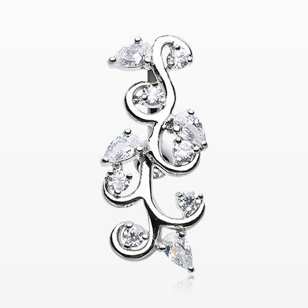 Delicate Crystal Vine Reverse Belly Button Ring-Clear