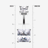 Detail View 1 of Classic Square Prong Set Gem Belly Button Ring-Clear Gem
