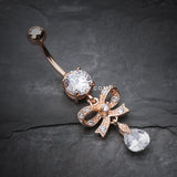 Detail View 2 of Rose Gold Romantic Bow-Tie Belly Button Ring-Clear Gem