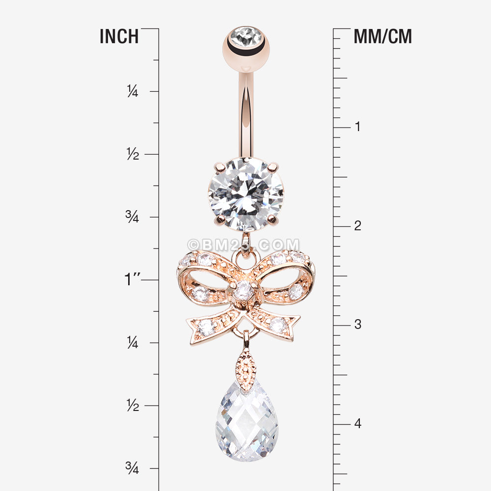 Detail View 1 of Rose Gold Romantic Bow-Tie Belly Button Ring-Clear Gem