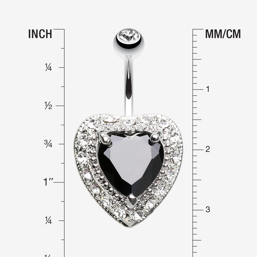 Detail View 1 of Heart Extravagant Belly Button Ring-Black/Clear