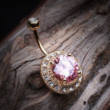 Detail View 2 of Golden Allure Prong Gem Belly Button Ring-Pink/Clear