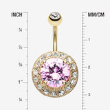 Detail View 1 of Golden Allure Prong Gem Belly Button Ring-Pink/Clear