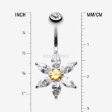 Detail View 1 of Glistening Flower Bliss Non Dangle Belly Button Ring-Clear Gem/Yellow