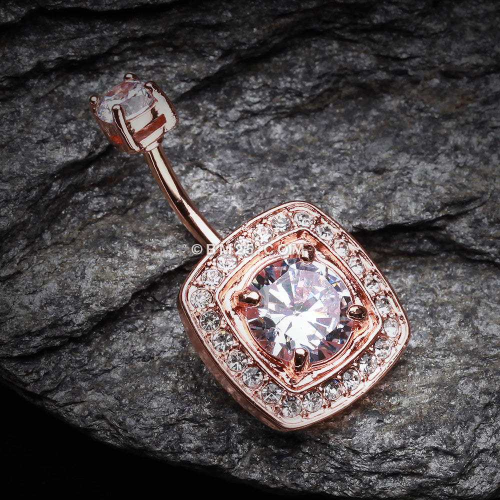 Detail View 2 of Rose Gold Grand Essentia Belly Button Ring-Clear Gem