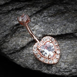 Detail View 2 of Rose Gold Brilliant Heart Sparkle Belly Button Ring-Clear Gem