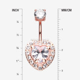 Detail View 1 of Rose Gold Brilliant Heart Sparkle Belly Button Ring-Clear Gem