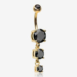 Golden Brilliant Gem Cascade Belly Button Ring-Black