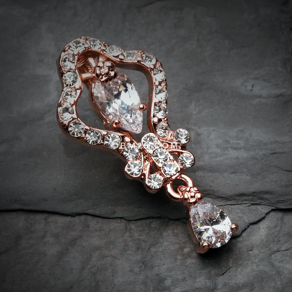 Detail View 2 of Rose Gold Hera Sparkle Reverse Belly Button Ring-Clear Gem