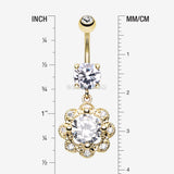 Detail View 1 of Golden Dazzling Flower Belly Button Ring-Clear Gem