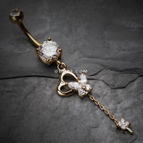 Detail View 2 of Golden Butterfly Heart Flower Sparkle Belly Button Ring-Clear Gem