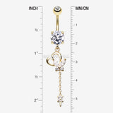 Detail View 1 of Golden Butterfly Heart Flower Sparkle Belly Button Ring-Clear Gem