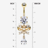 Detail View 1 of Golden Romantic Gem Bow-Tie Belly Button Ring-Clear Gem