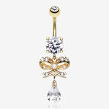 Golden Romantic Gem Bow-Tie Belly Button Ring