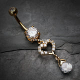 Detail View 2 of Golden Darling Heart Sparkle Belly Button Ring-Clear Gem