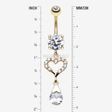 Detail View 1 of Golden Darling Heart Sparkle Belly Button Ring-Clear Gem