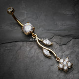 Detail View 2 of Golden Romantic Flower Belly Button Ring-Clear Gem