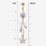 Detail View 1 of Golden Romantic Flower Belly Button Ring-Clear Gem