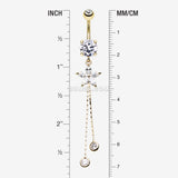 Detail View 1 of Golden Flower Sparkle Belly Button Ring-Clear Gem