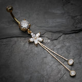 Detail View 2 of Golden Flower Sparkle Belly Button Ring-Clear Gem