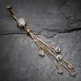 Detail View 2 of Golden Lustre Drop Sparkle Belly Button Ring-Clear Gem