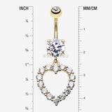 Detail View 1 of Golden Heart Affection Belly Button Ring-Clear Gem