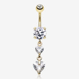 Golden Elegant Double Hearts Belly Button Ring-Clear Gem