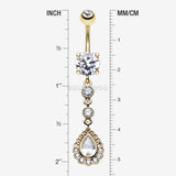 Detail View 1 of Golden Angelic Gem Cascading Belly Button Ring-Clear Gem