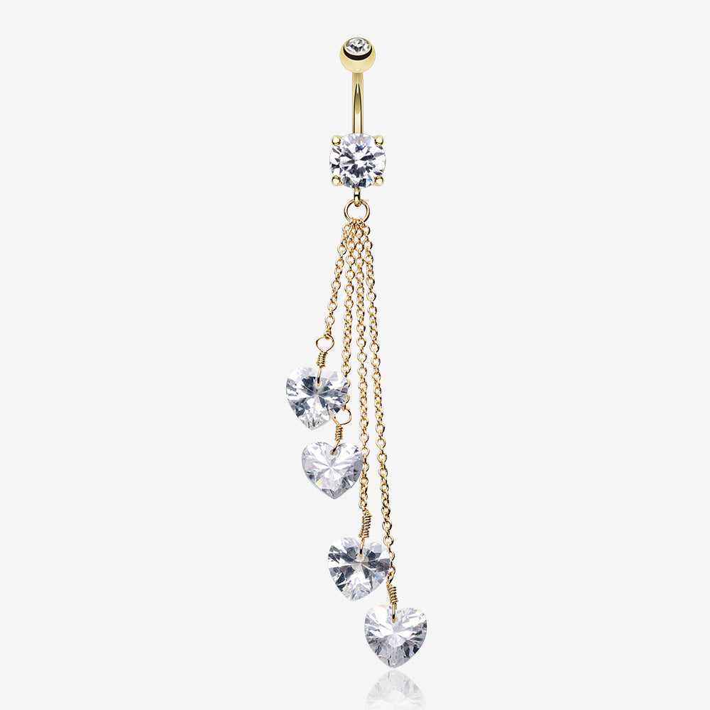 Golden Heart Crystal Drops Belly Button Ring-Clear Gem